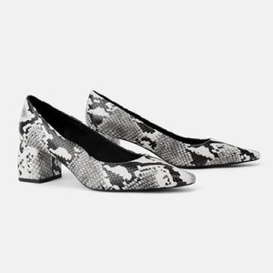 Zara Snake Skin Wide Mid-Height Heel Shoes NEW